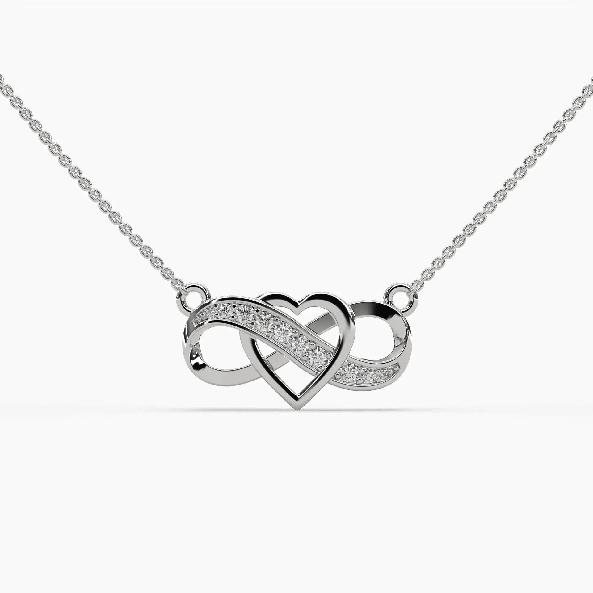 0.1ctw Round Lab Grown Diamond Heart Infinity Pendant Necklace | 14k Gold