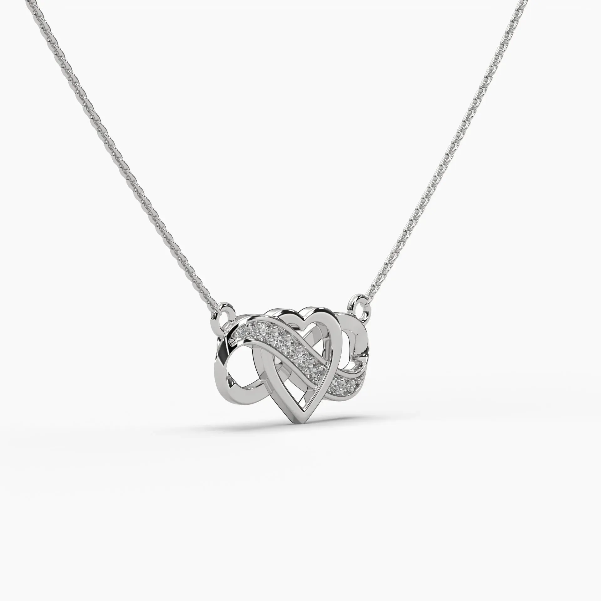 0.1ctw Round Lab Grown Diamond Heart Infinity Pendant Necklace | 14k Gold