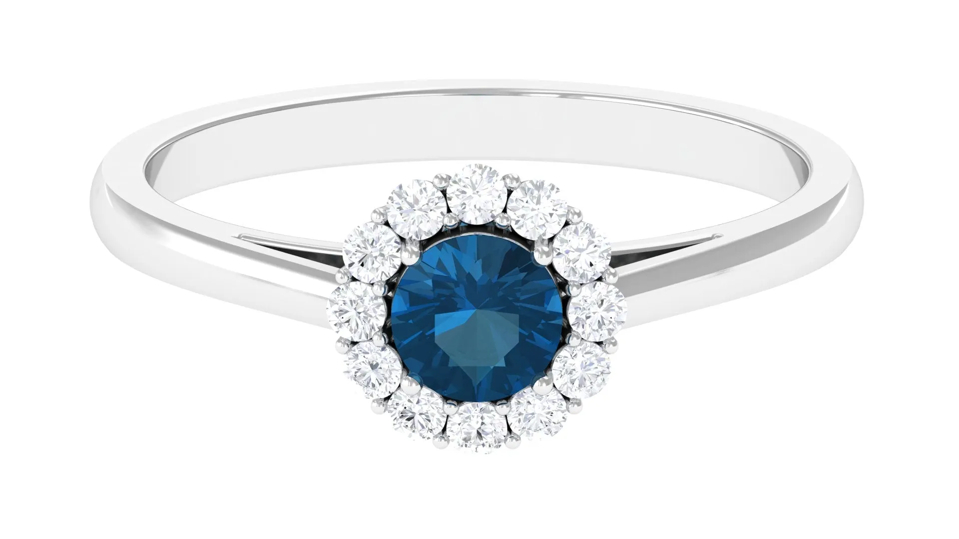 1 CT London Blue Topaz and Diamond Floating Halo Engagement Ring