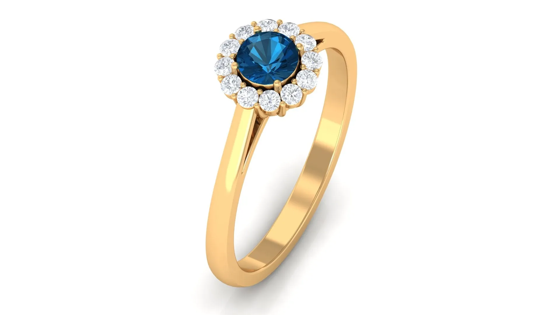 1 CT London Blue Topaz and Diamond Floating Halo Engagement Ring