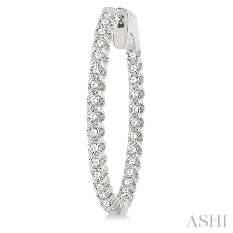 1 Ctw Round Cut Diamond In-Out Hoop Earring in 14K White Gold