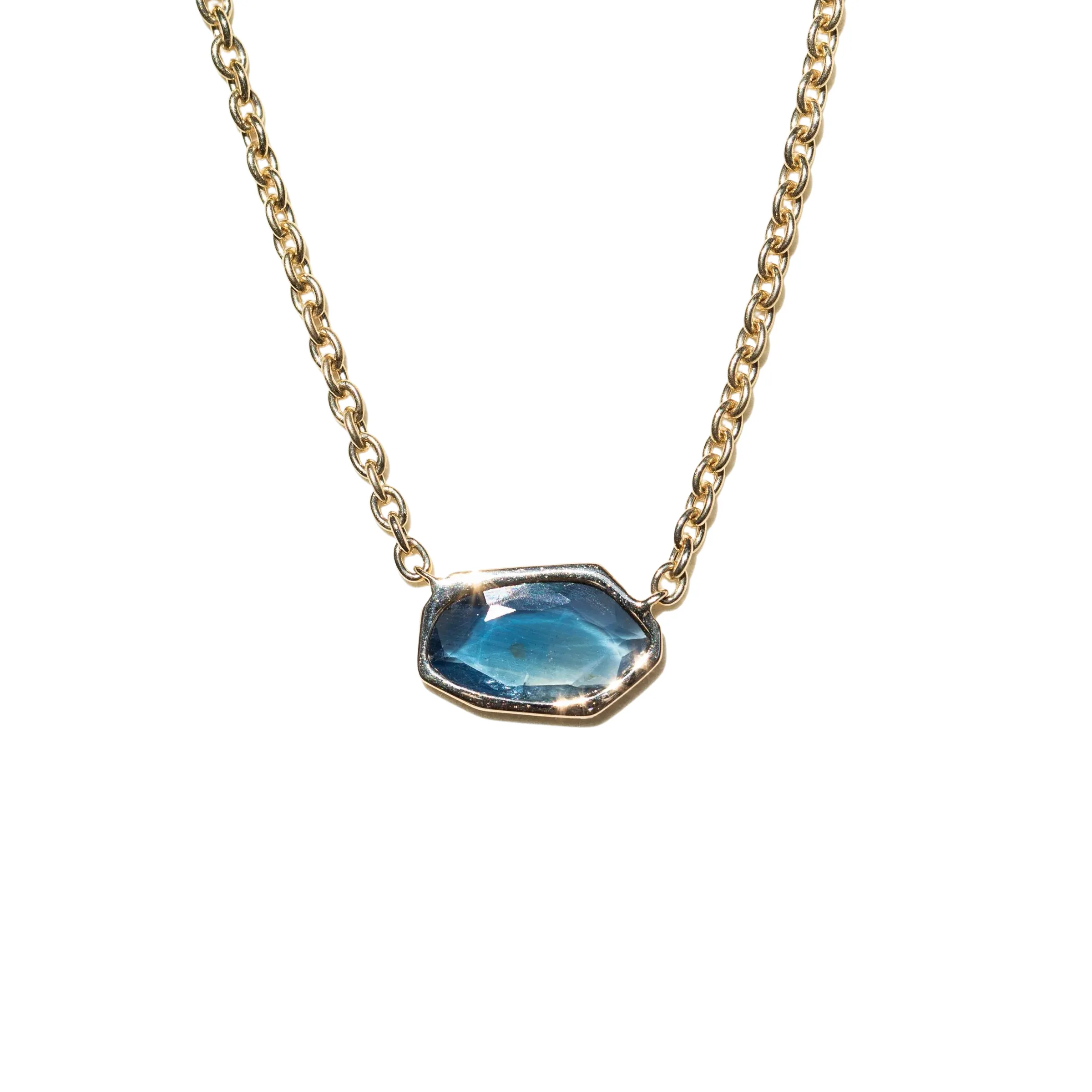 1.11ct Sapphire Bezel Set Necklace in 14k Yellow Gold