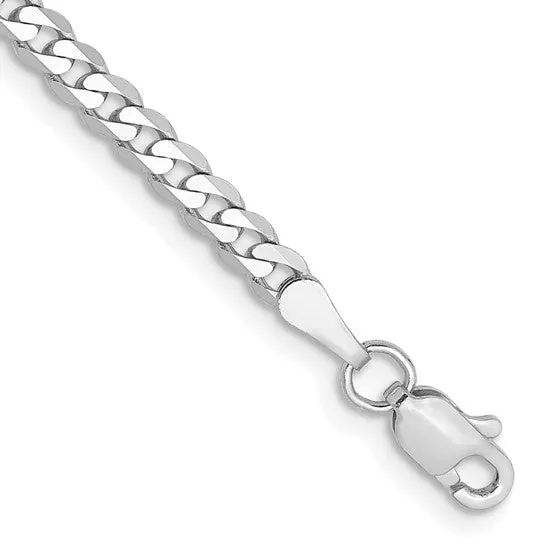 14K Gold 2.9mm Flat Beveled Curb Chain Bracelet with Lobster Clasp