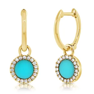 14k Gold & Diamond Turquoise Earrings - 0.12ct