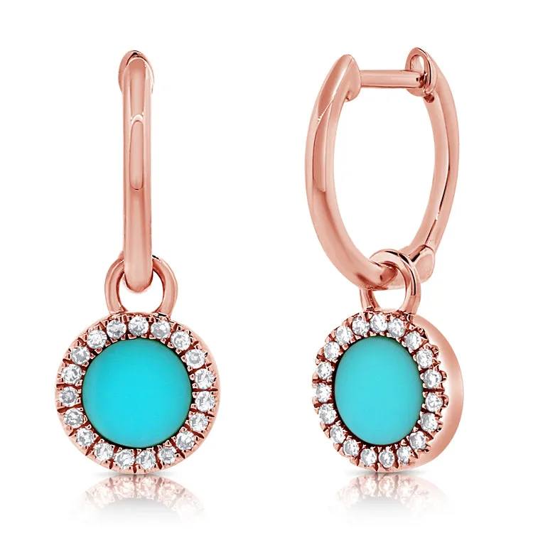 14k Gold & Diamond Turquoise Earrings - 0.12ct