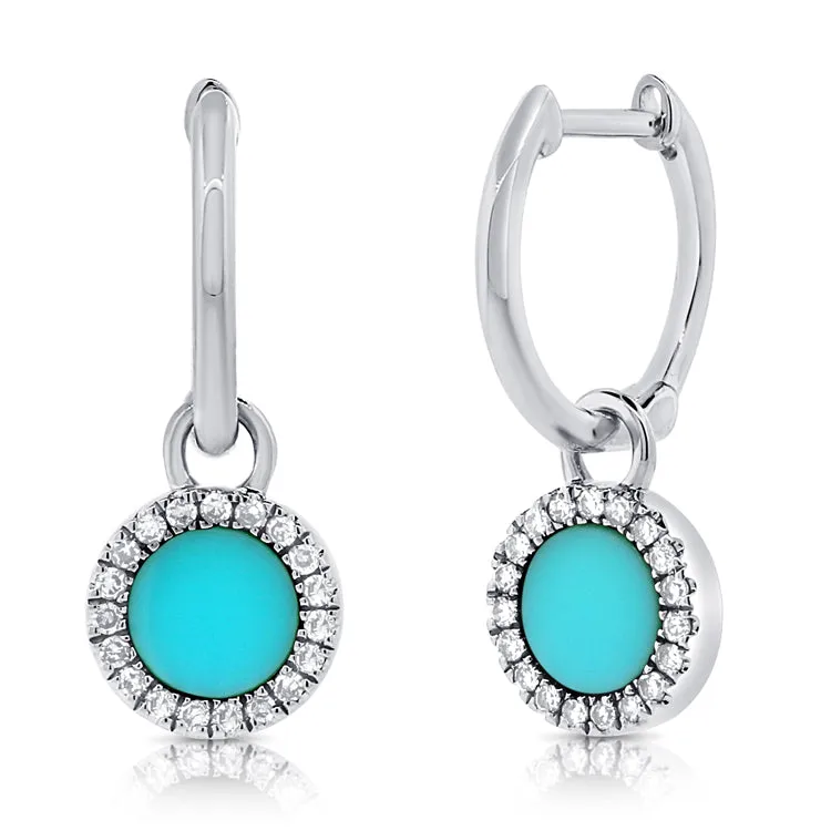 14k Gold & Diamond Turquoise Earrings - 0.12ct