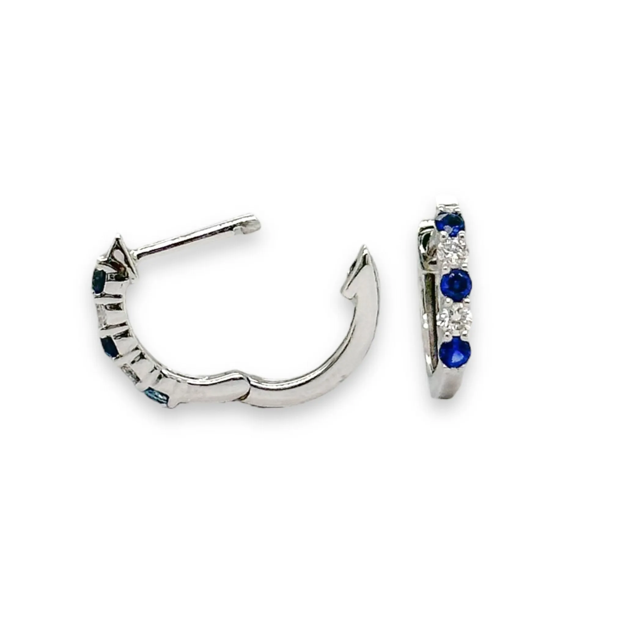 14K W Gold 0.10cttw H/I1 Diamond and 0.15cttw Sapphire Hoop Earrings