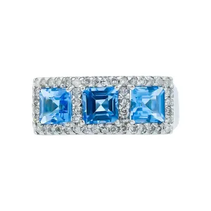 14K White Gold Blue Topaz and Diamond Ring