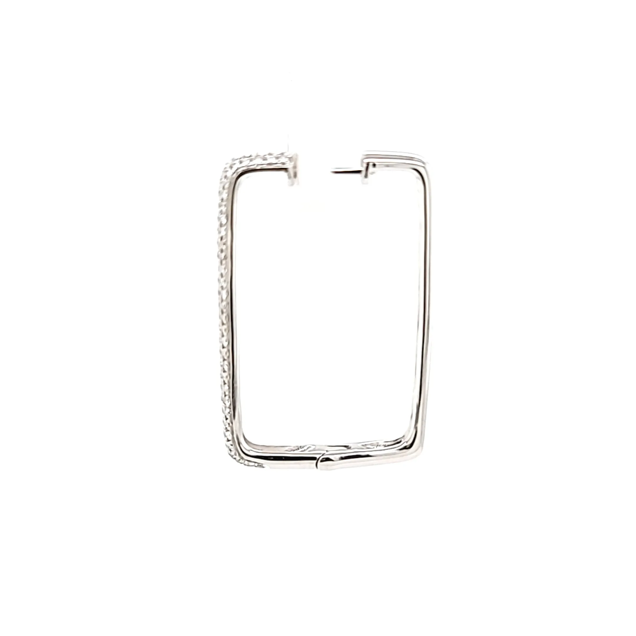 14k White Gold Pave Diamond Rectangle Hoop Earrings (I7549)