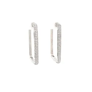 14k White Gold Pave Diamond Rectangle Hoop Earrings (I7549)