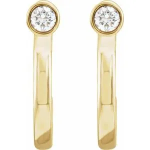 14K Yellow Gold 0.06 CTW Natural Diamond Huggie J-Hoop Earring