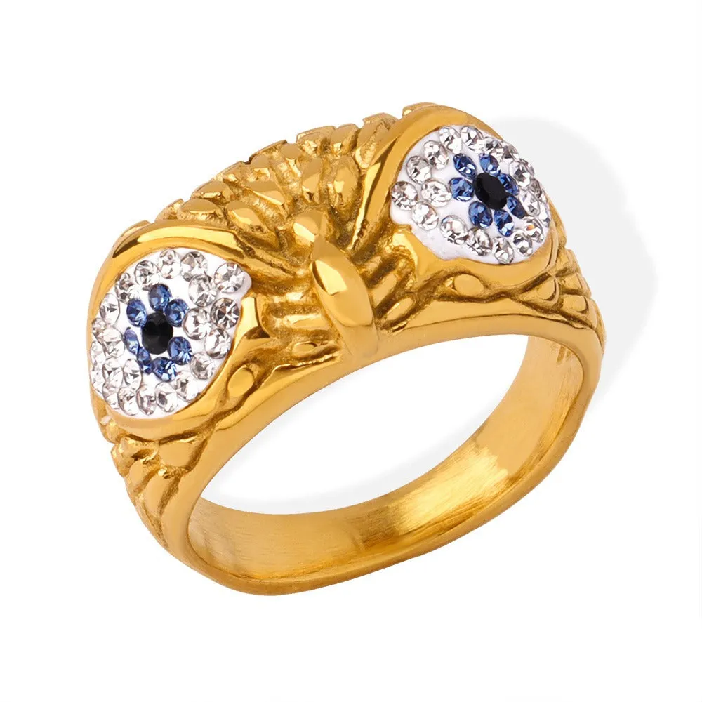 18K gold exaggerated personalized owl inlaid with zircon design simple style ring