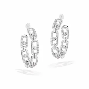 18K Gold Move Link Diamond Hoop Earrings