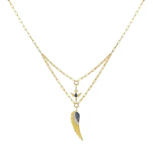 18k Penka Yellow Gold Necklace With 0.33 Cts Vs-Gh Diamonds  And Sapphire