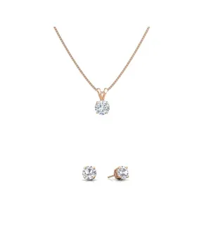 18K Rose Gold Round 3ct White Sapphire Round 18 Inch Necklace and Earrings Set Plated