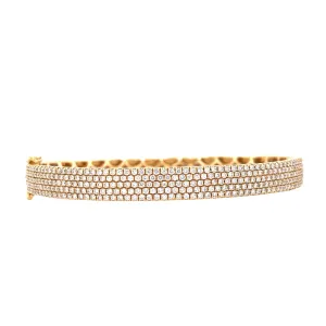 18K Yellow Gold Diamond 5 Row Diamond Hinged Bangle