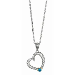 18Kt Yellow Gold Sterling Silver Open Heart Blue Topaz Pendant On 18 inches Silver with Rhodium Stardust Finishlink Chain.  inchesPopcorn inches Collection.