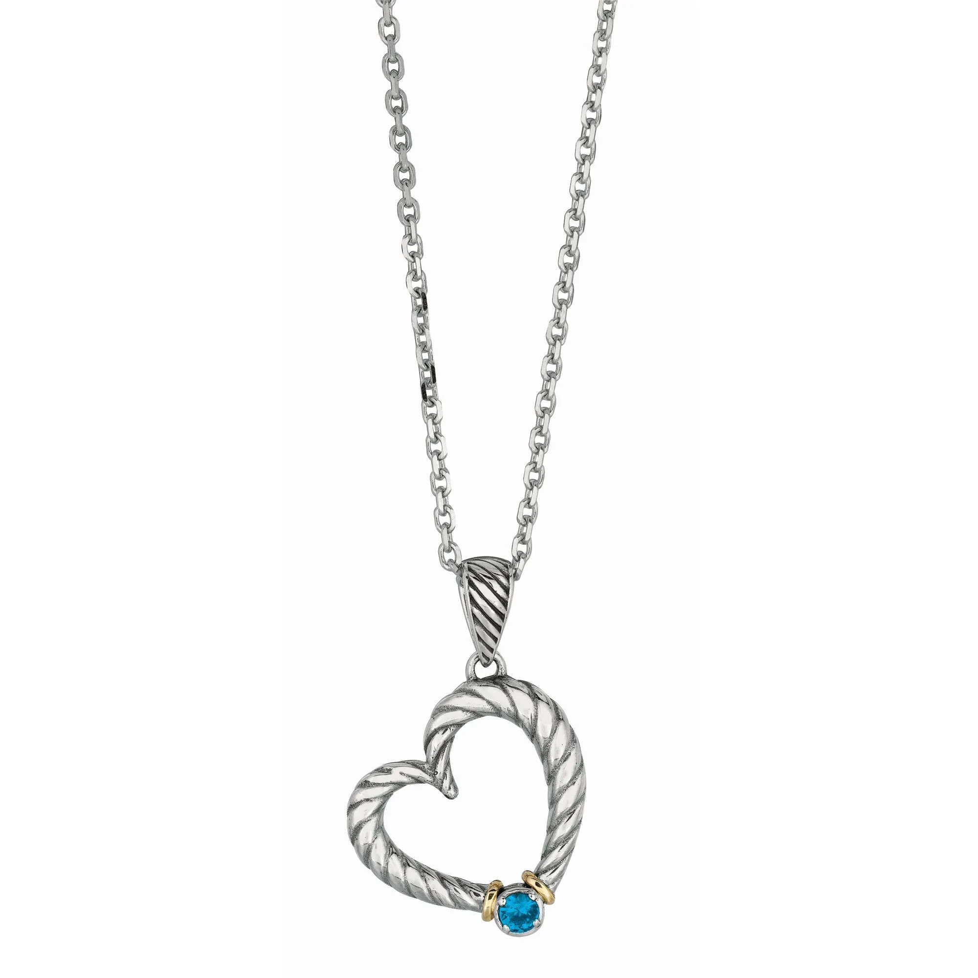 18Kt Yellow Gold Sterling Silver Open Heart Blue Topaz Pendant On 18 inches Silver with Rhodium Stardust Finishlink Chain.  inchesPopcorn inches Collection.