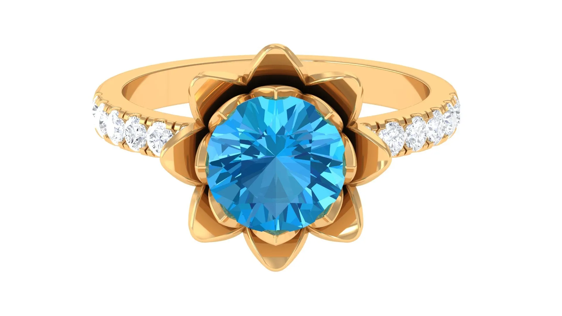 2.75 CT Swiss Blue Topaz Floral Ring with Moissanite Accent