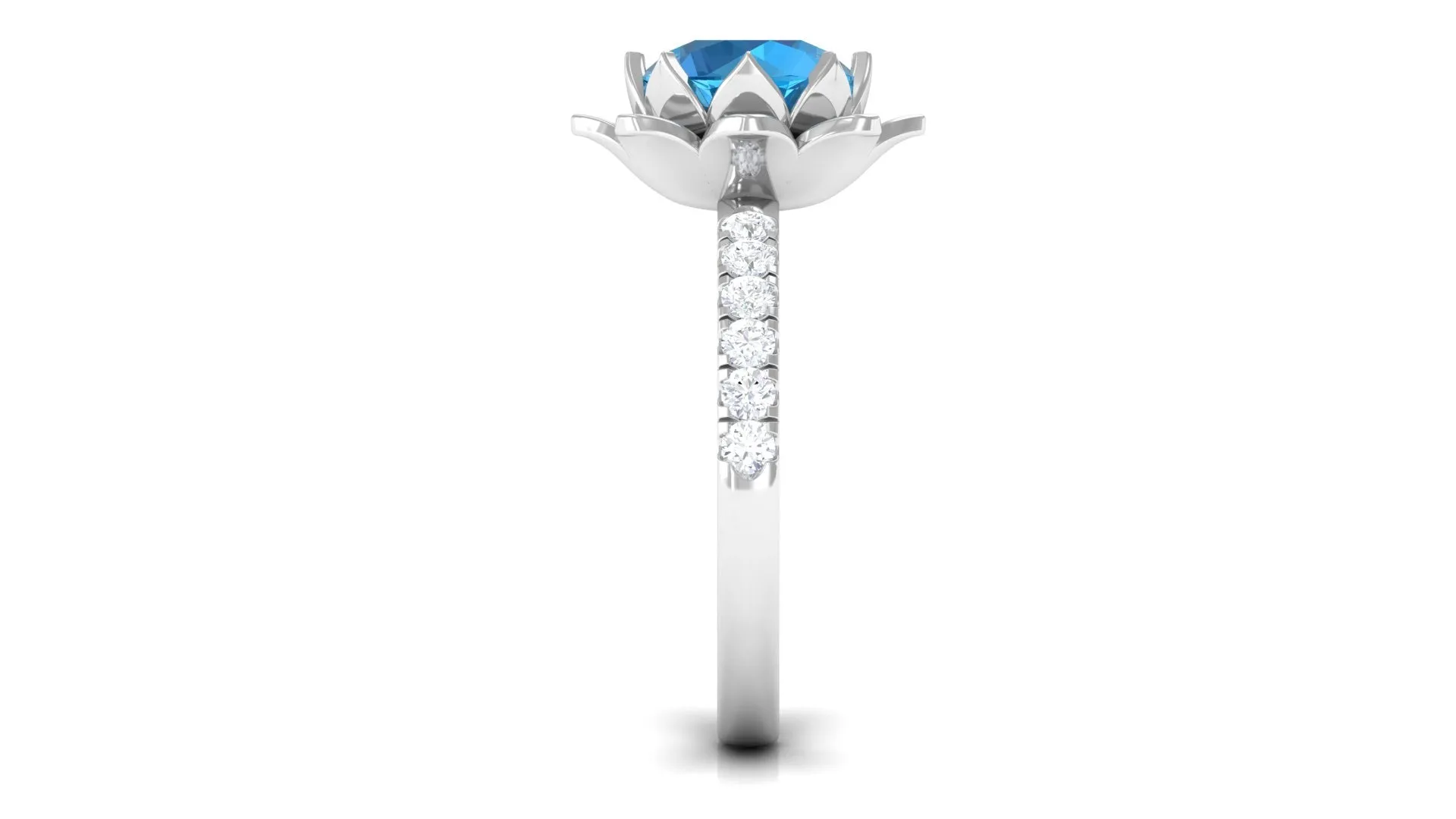 2.75 CT Swiss Blue Topaz Floral Ring with Moissanite Accent