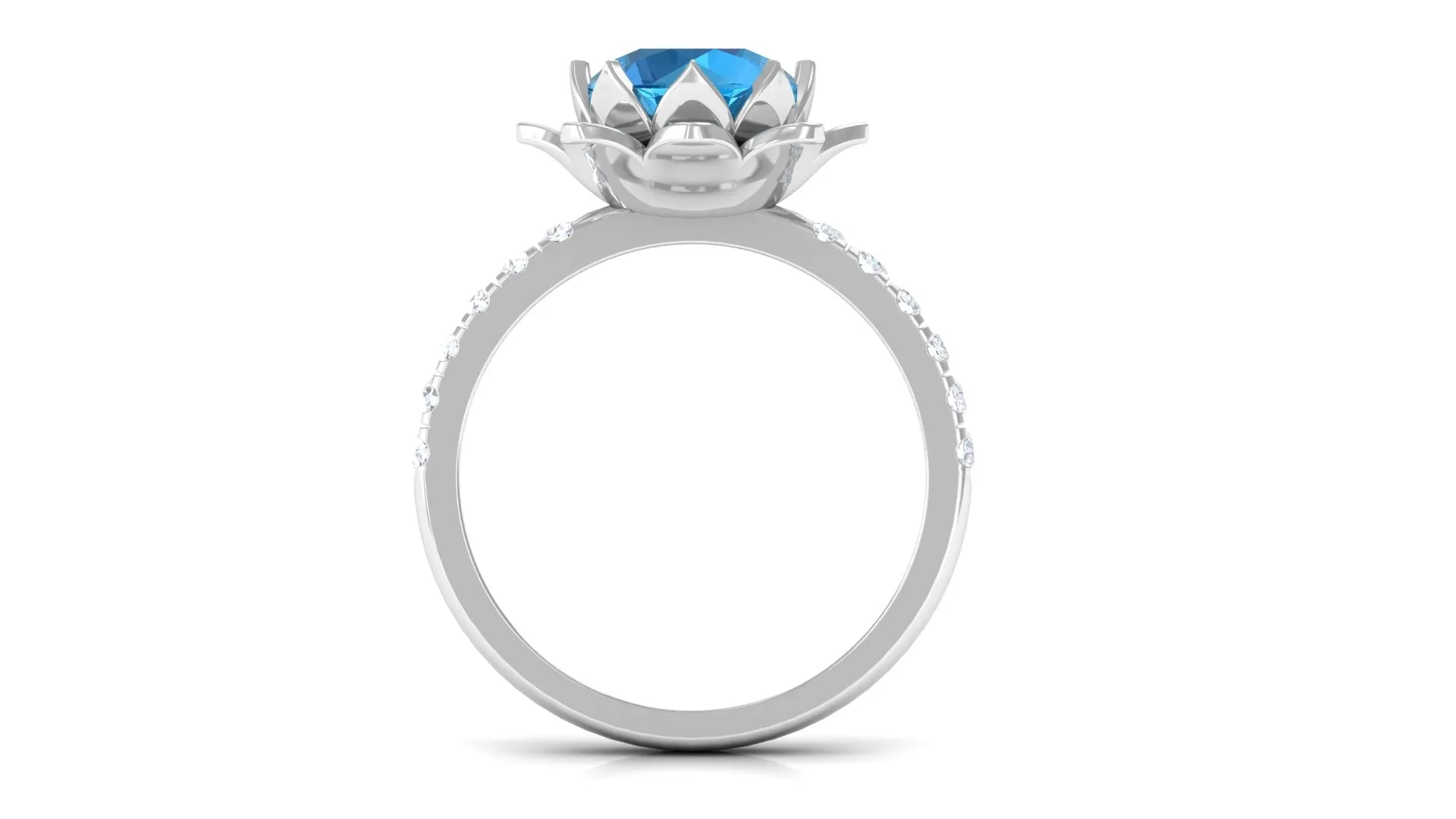 2.75 CT Swiss Blue Topaz Floral Ring with Moissanite Accent