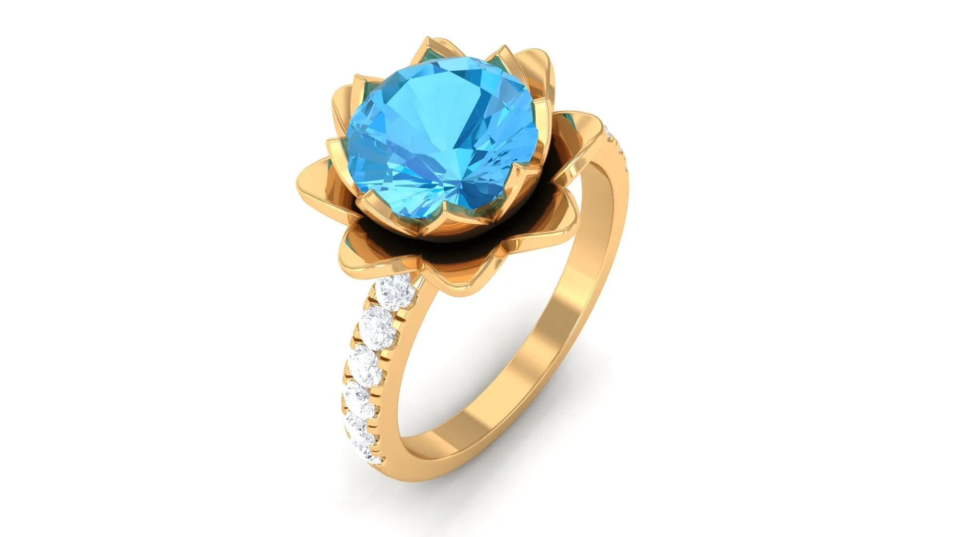 2.75 CT Swiss Blue Topaz Floral Ring with Moissanite Accent