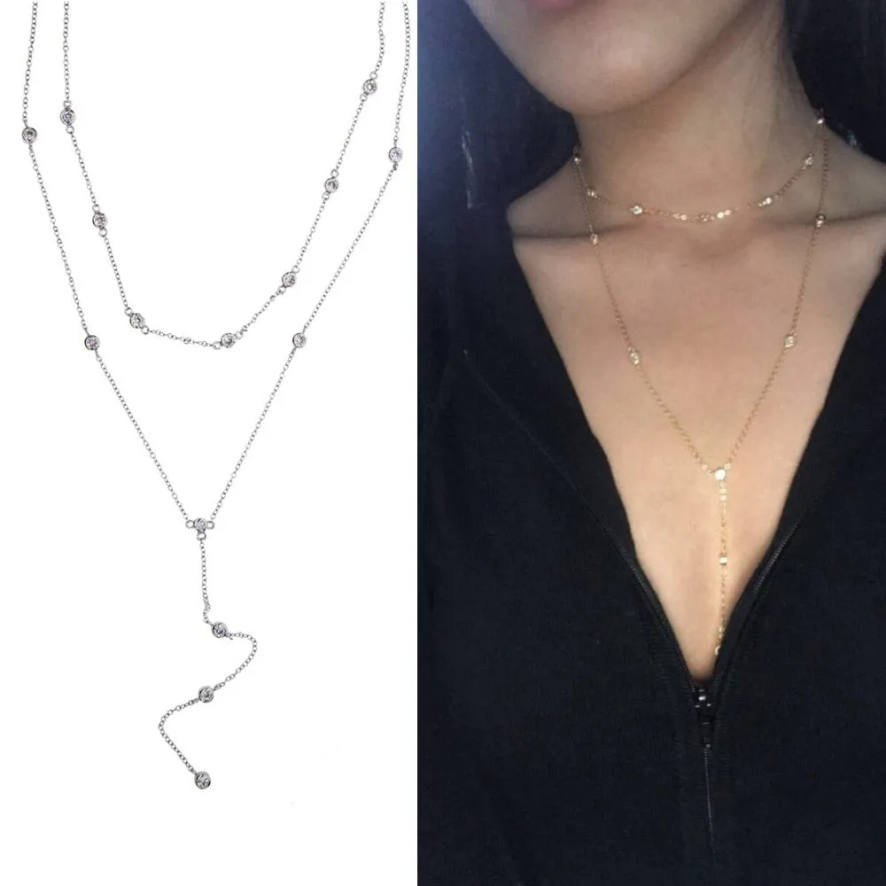 3 Colors 925 Sterling Silver Double Layer Long Y Shape Dainty Jewelry For Women Wedding Gift  Summer Sexy Style