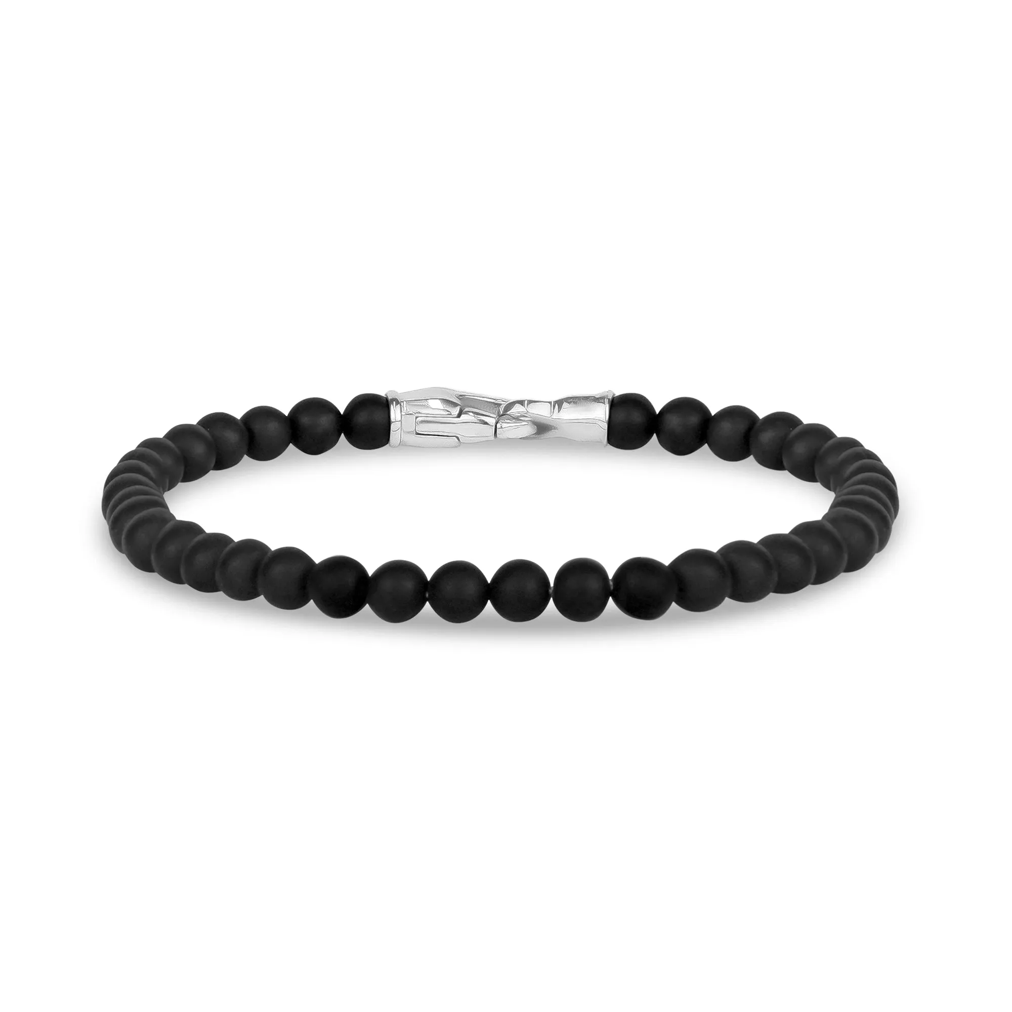 4mm Steel Clasp Matte Black Bead Bracelet