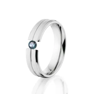 5mm Blue Topaz Ring, Tension Set Blue Topaz Ring, Titanium Ring