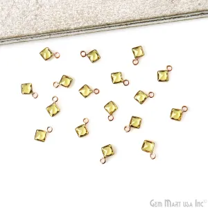 5pc Lot Lemon Topaz Square 4mm Rose Gold Plated Single Bail Brilliant Cut Gemstone Connector