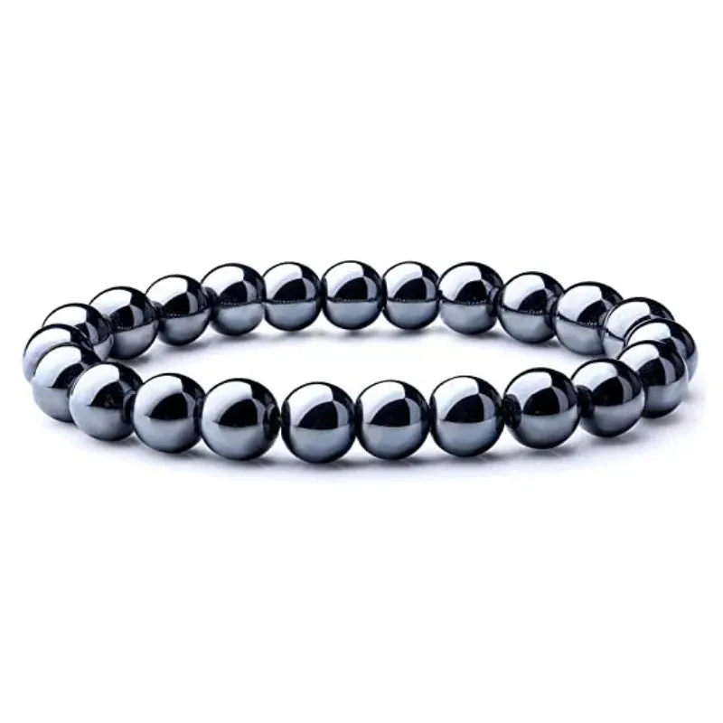 6-12mm Natural Hematite Stone Handmade Bracelet Elasticity Smooth Round Shape Beads Men Women's Jewelry 18-19cm  sk502