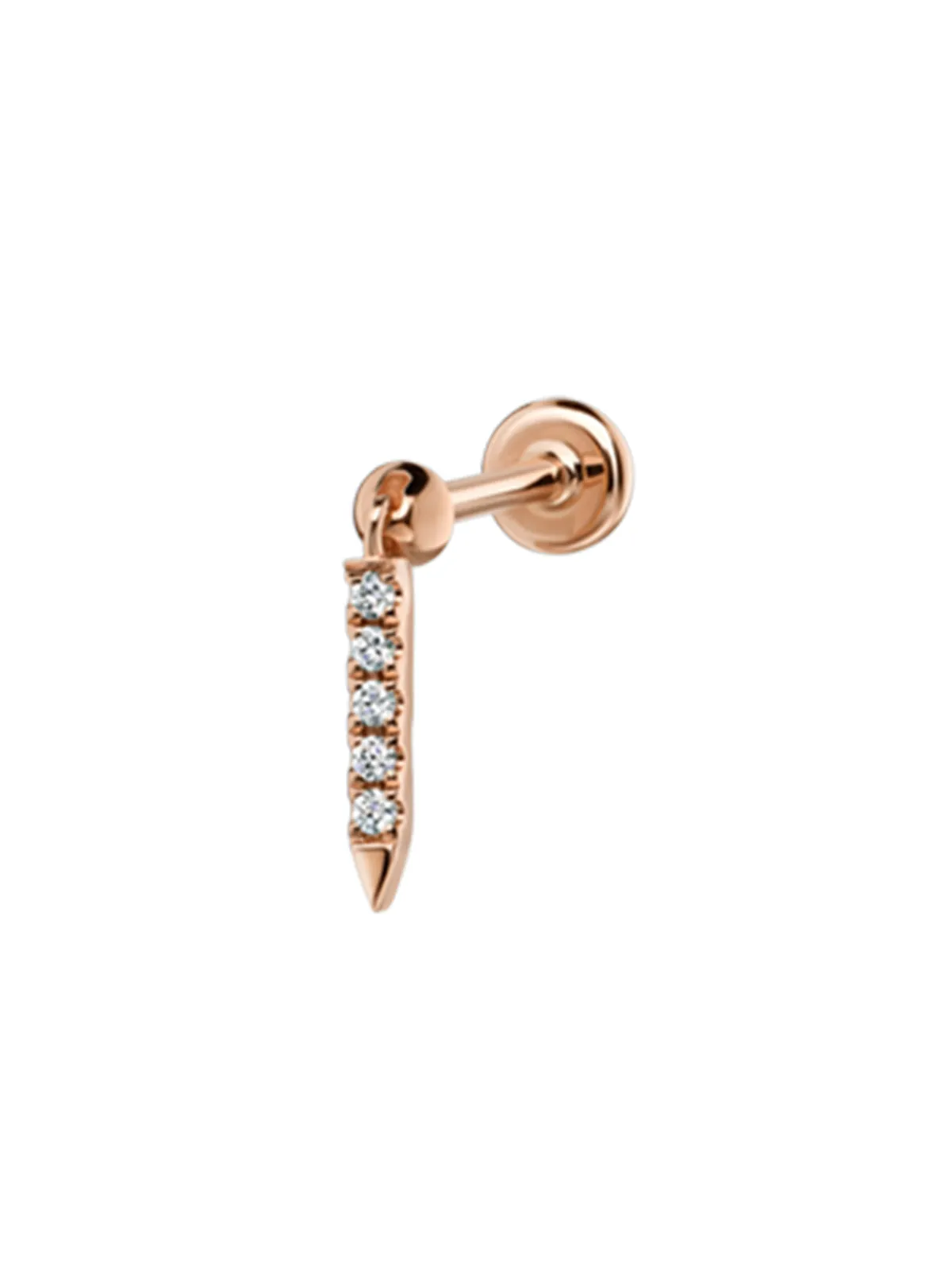 7mm Diamond Eternity Bar Charm Rose Gold Single Threaded Stud Earring