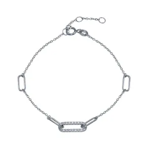 925 Sterling Silver CZ Cable Link Bracelet  - BGB00351