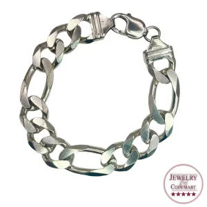 925 Sterling Silver Men's Figaro Chain Bracelet 8 Inch 13mm Classic Chunky