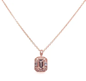 9ct Rose Gold Earth Grown Morganite, White Sapphire And Diamond Pendant