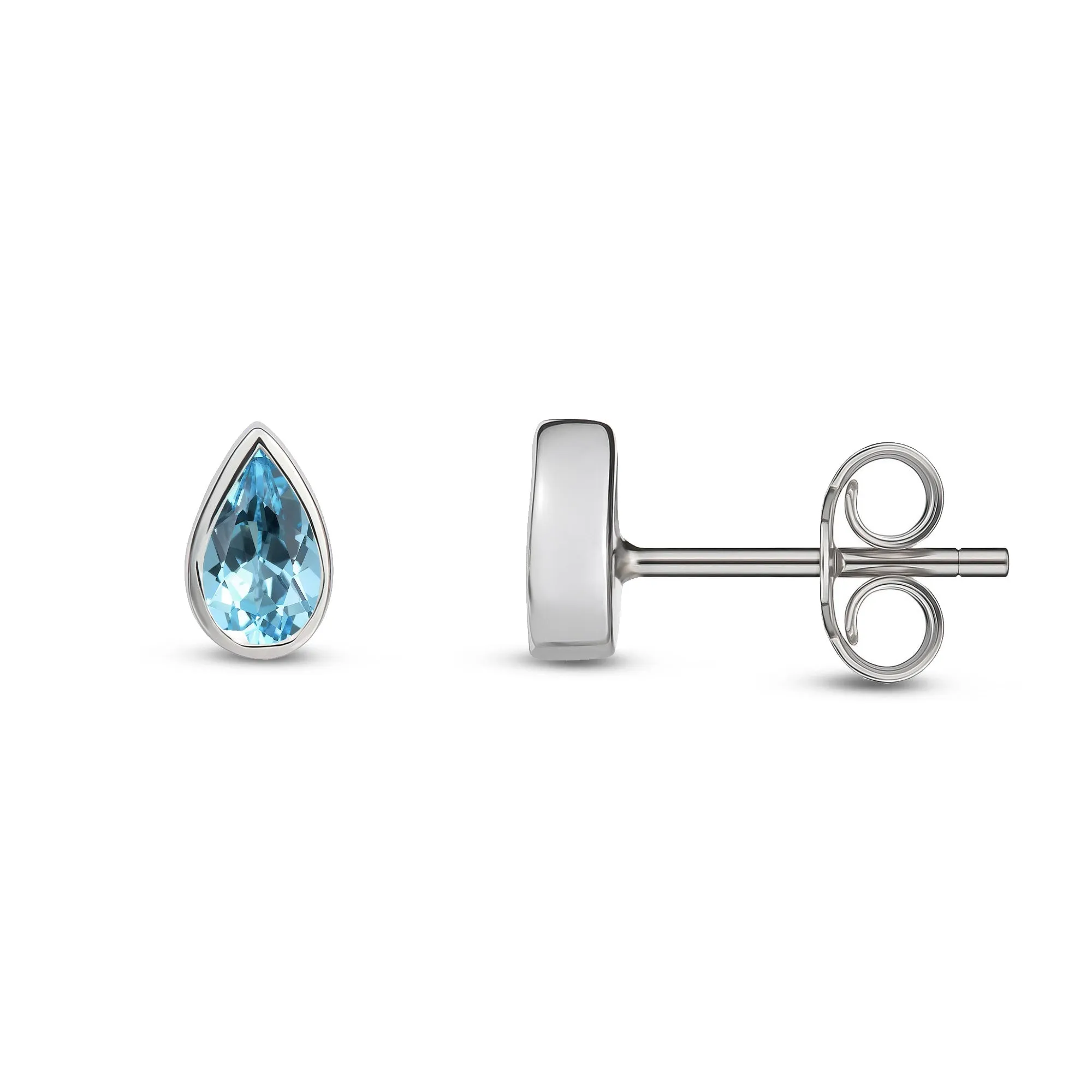 9ct White Gold Aquamarine Rub Over Teardrop Stud Earrings