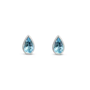 9ct White Gold Aquamarine Rub Over Teardrop Stud Earrings