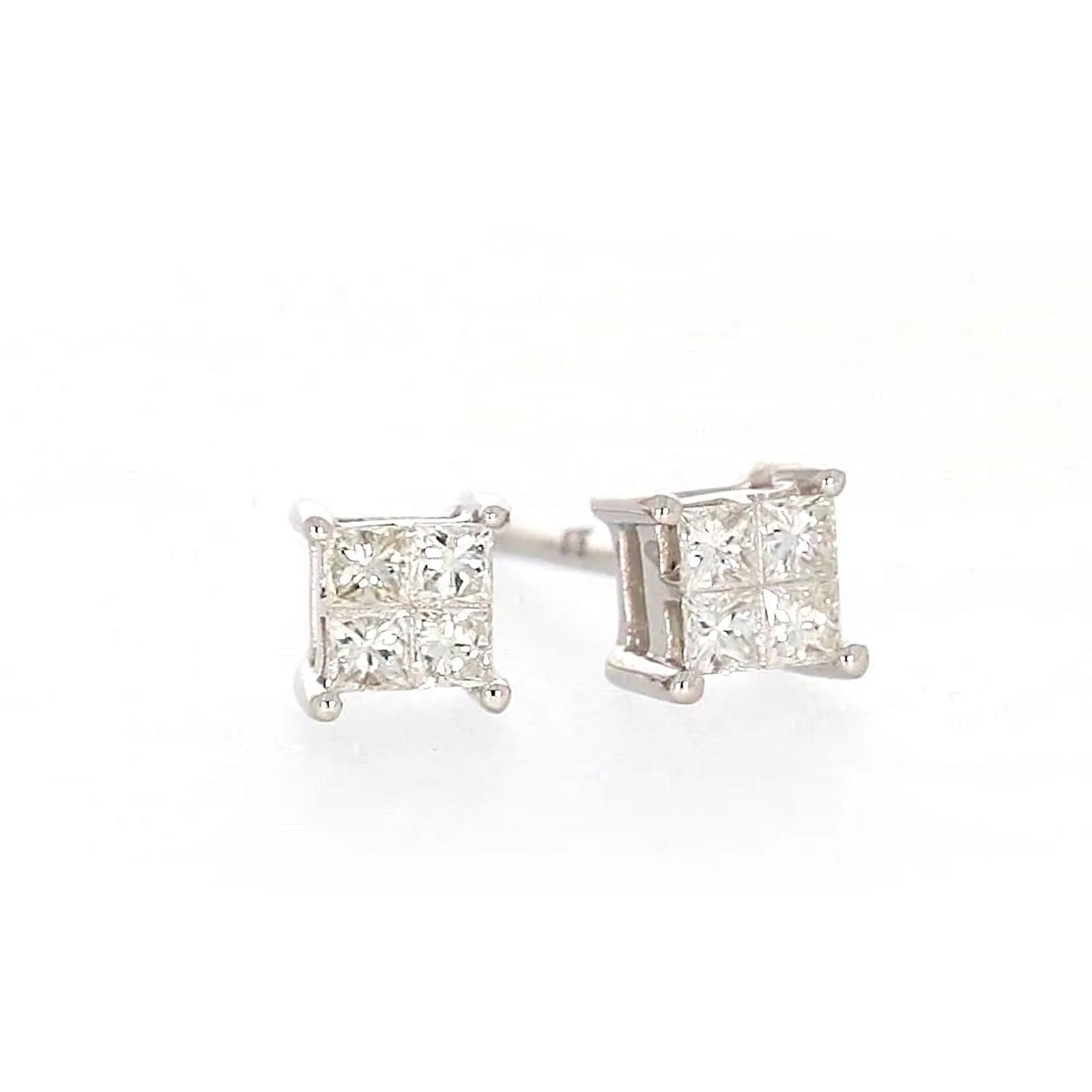 9ct White Gold Princess Cut with 0.15 CARAT tw of Diamonds Stud Earrings