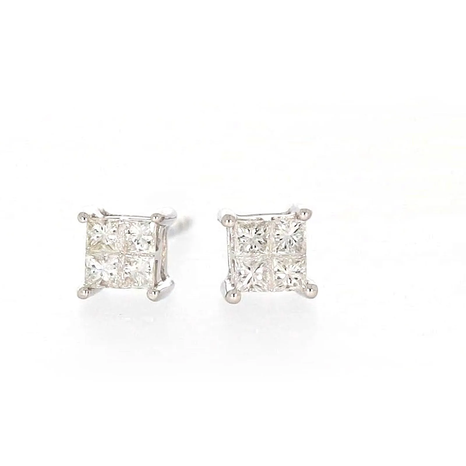 9ct White Gold Princess Cut with 0.15 CARAT tw of Diamonds Stud Earrings