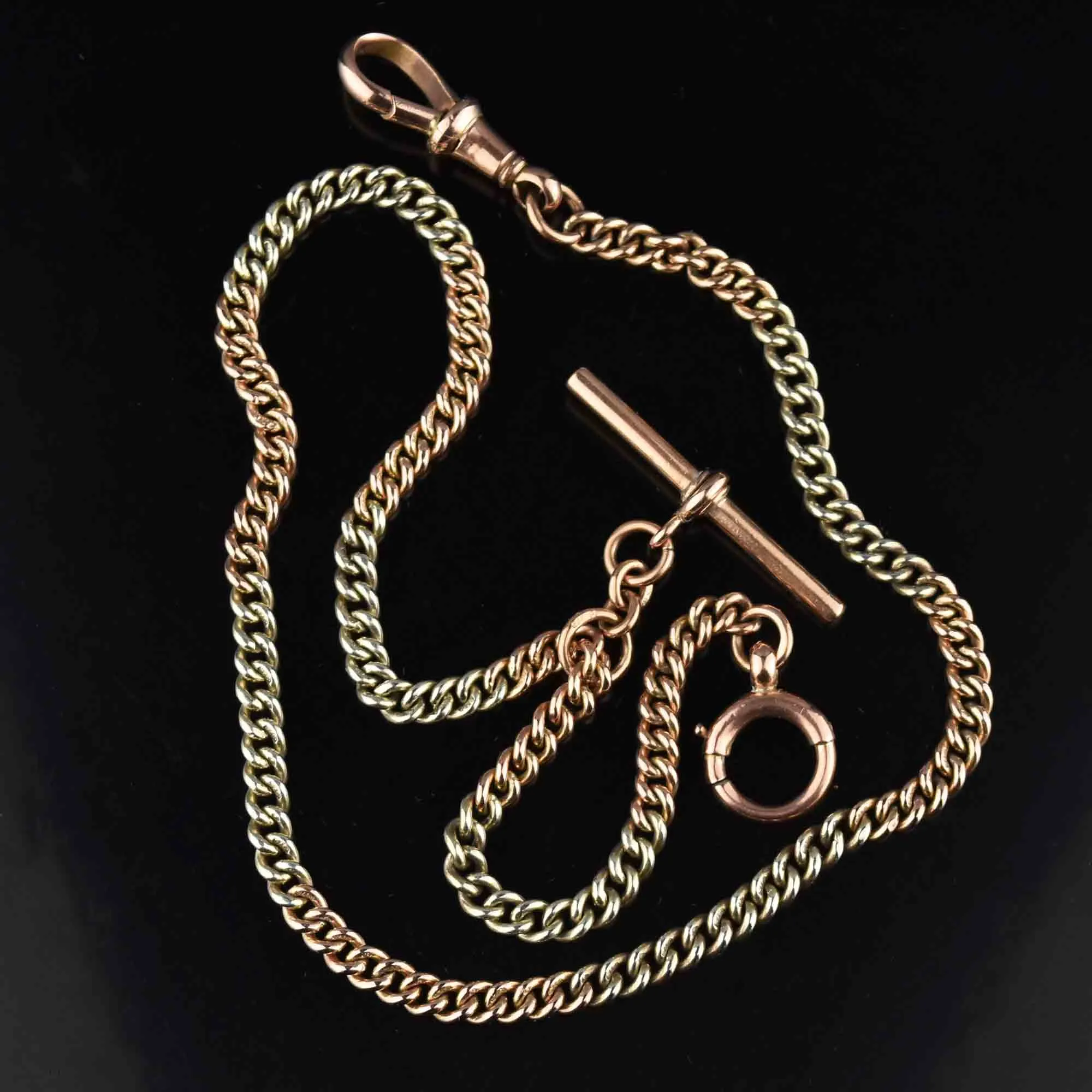 9K Rose White Gold Double Albert Pocket Watch Chain, Art Deco