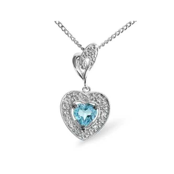 Acotis Diamonds 9K White Gold 0.05ct Diamond 0.48ct Blue Topaz Pendant E2683