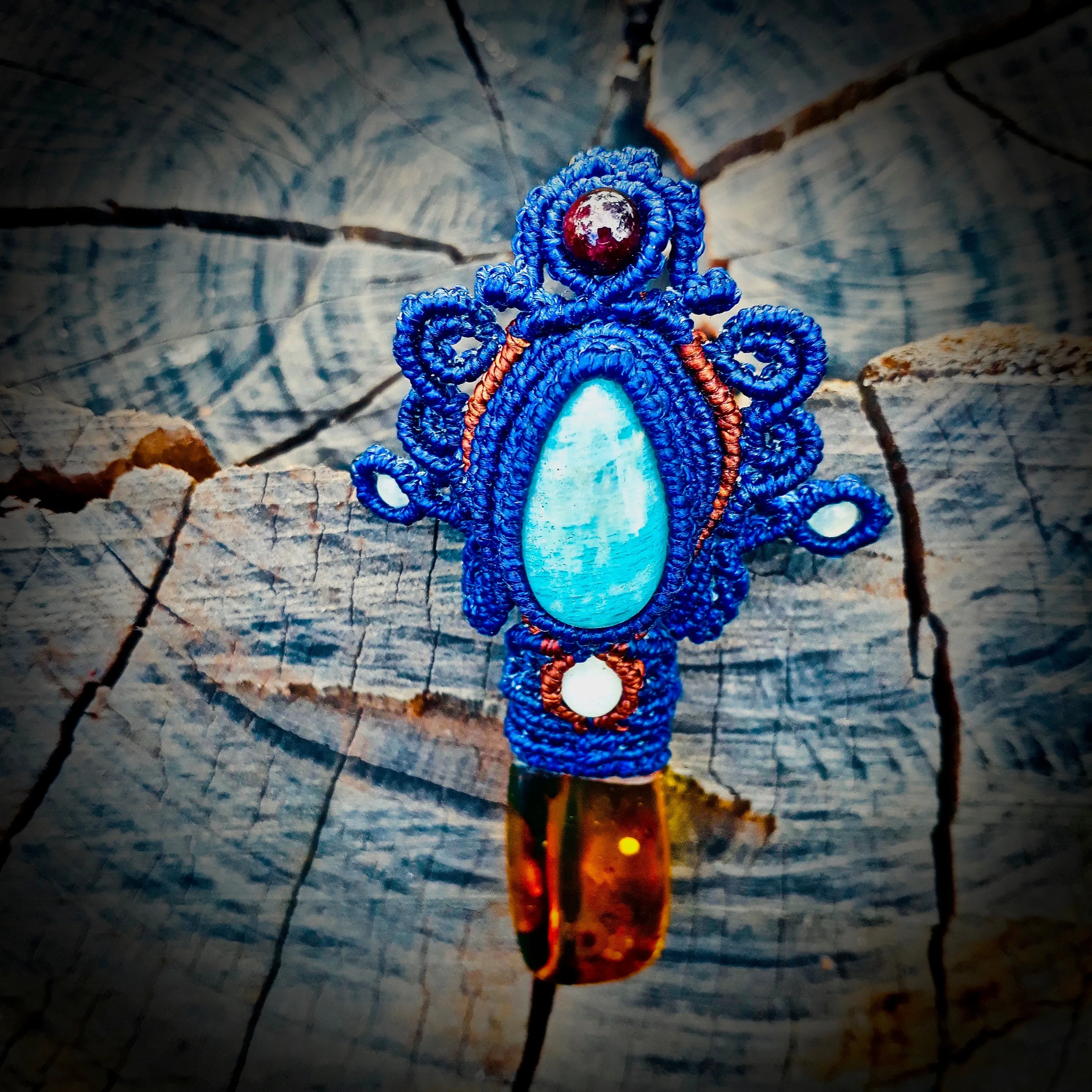 Amazonite and amber pendant (unique design)