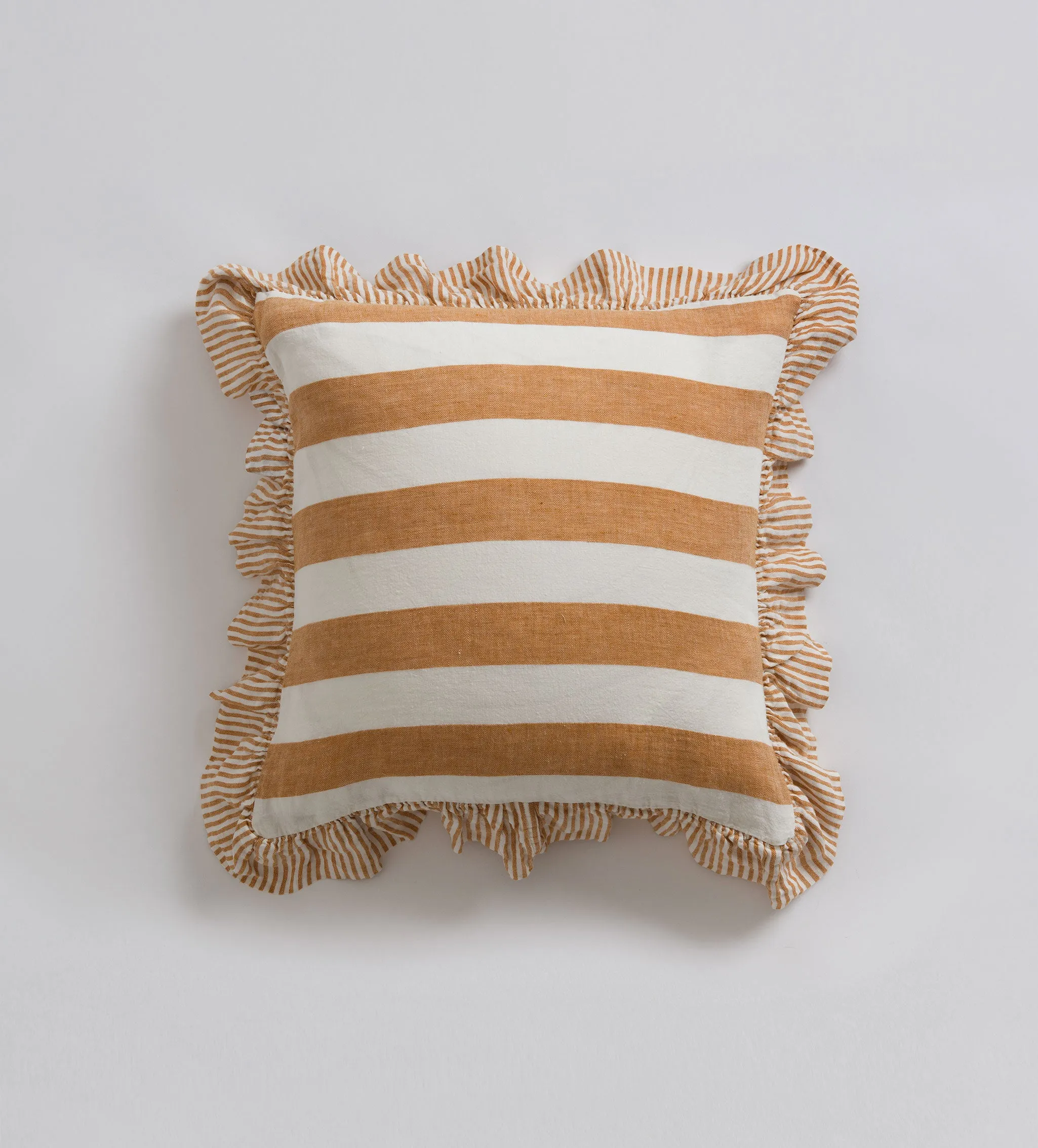 Amber Cora Wide Stripe 100% Linen Frill Edge Cushion Cover