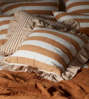 Amber Cora Wide Stripe 100% Linen Frill Edge Cushion Cover