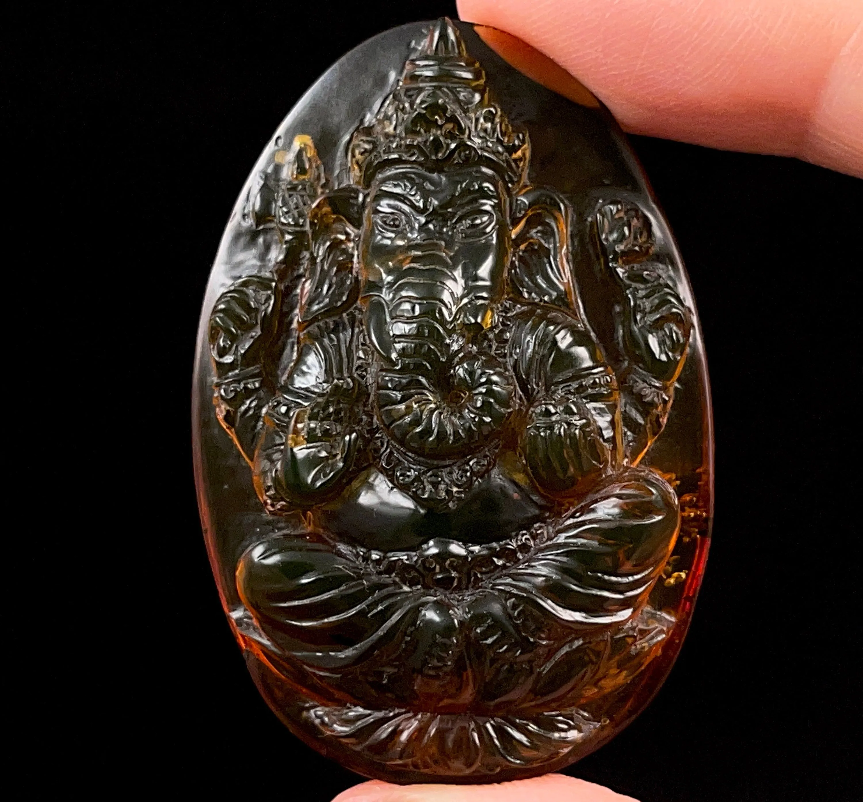 AMBER Crystal Ganesha - Crystal Carving, Housewarming Gift, Home Decor, Healing Crystals and Stones, 52703