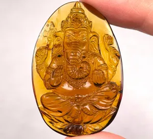 AMBER Crystal Ganesha - Crystal Carving, Housewarming Gift, Home Decor, Healing Crystals and Stones, 52703