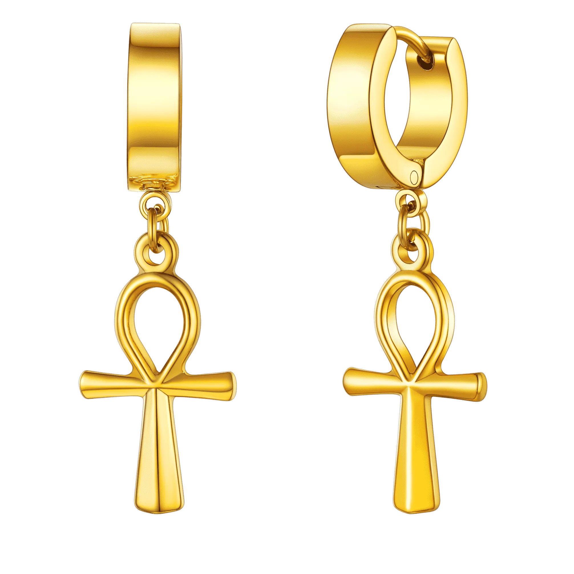 Ankh Cross Dangle Hoop Earrings for Men