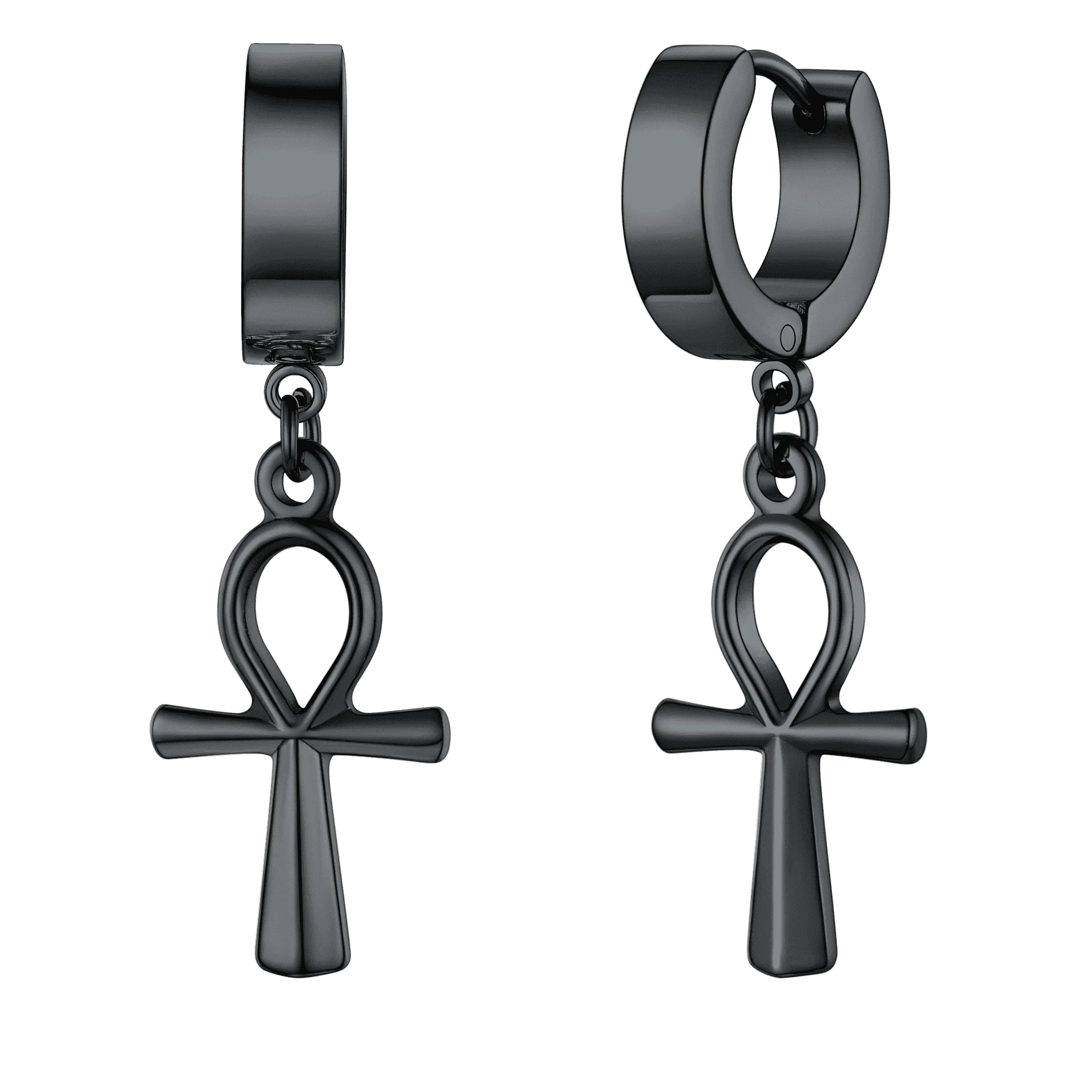 Ankh Cross Dangle Hoop Earrings for Men