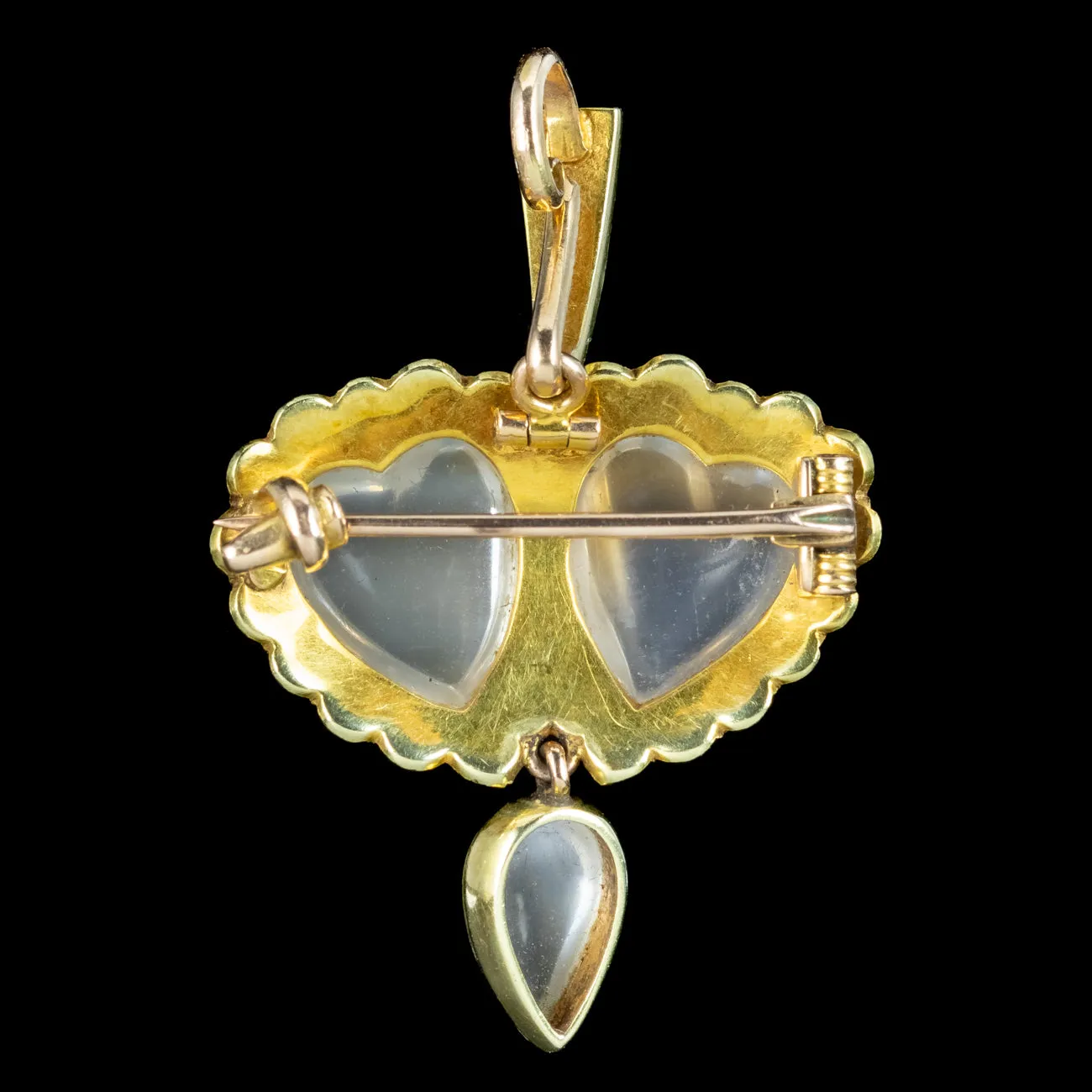 Antique Victorian Moonstone Pearl Heart Pendant 18ct Gold