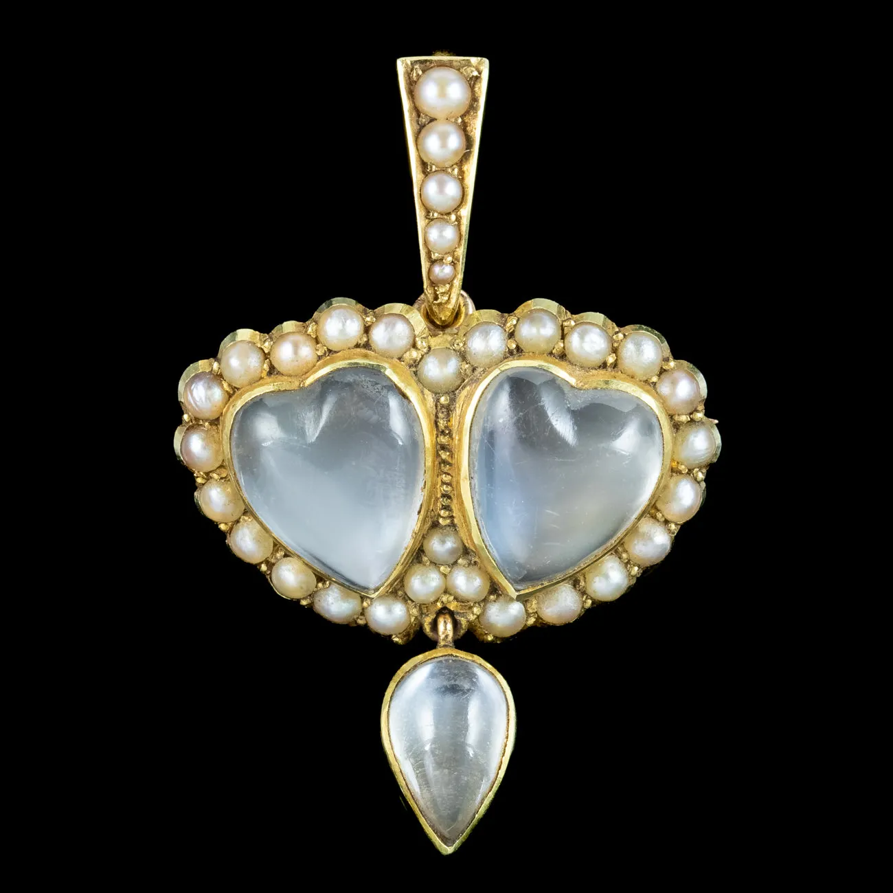 Antique Victorian Moonstone Pearl Heart Pendant 18ct Gold